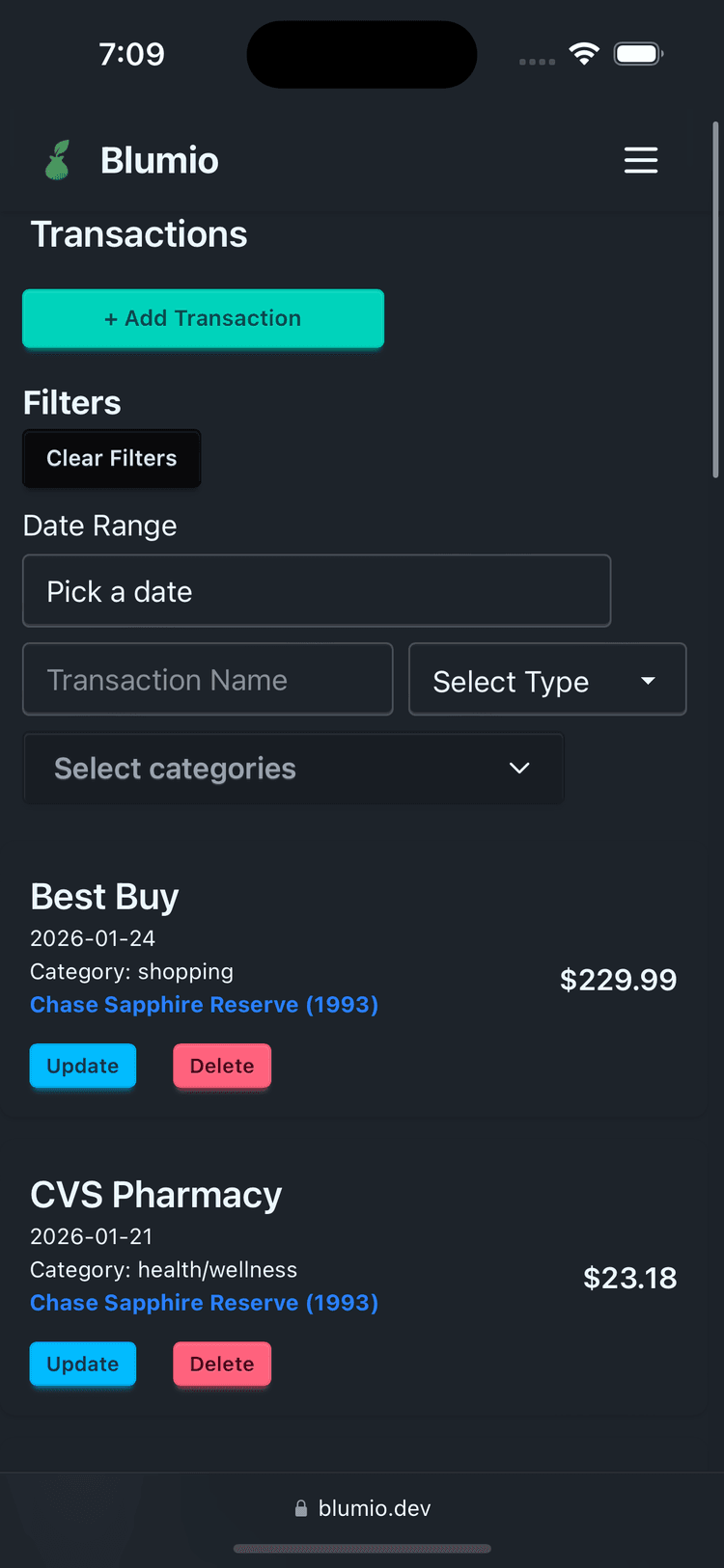 application dashboard