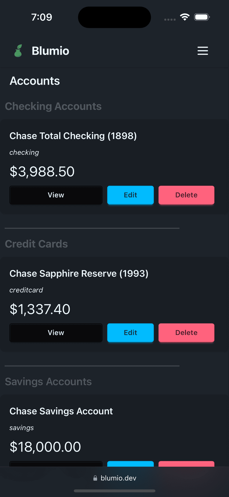 application dashboard
