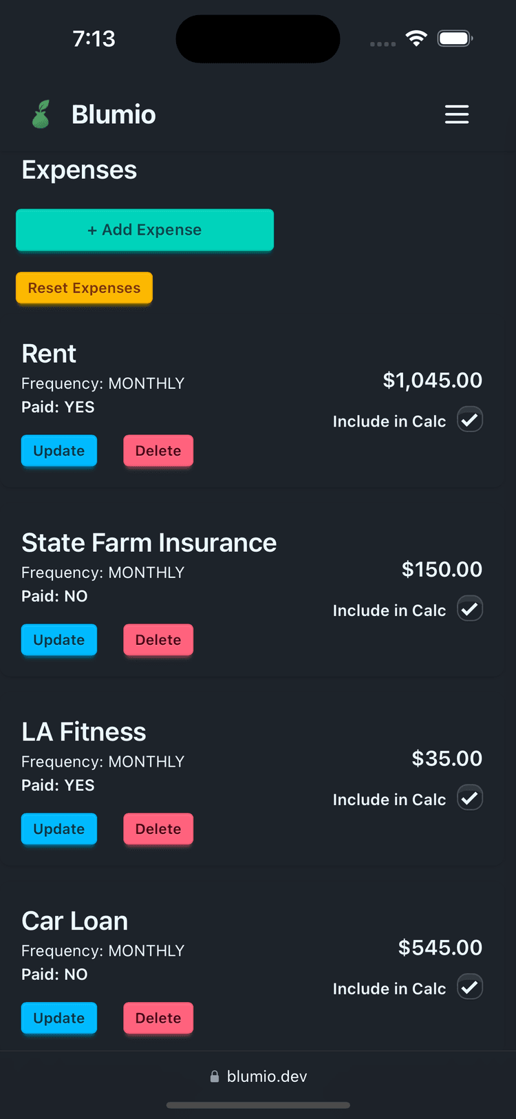 application dashboard